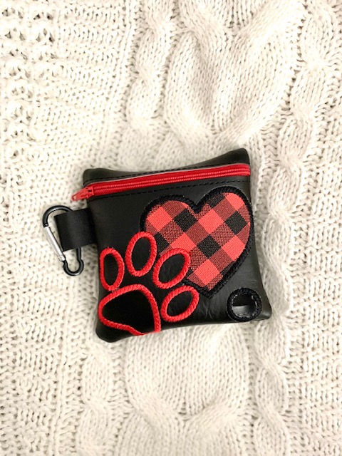 Black and Red Plaid Heart and Outline Paw Print Poop Bag