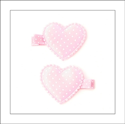 Pink Swiss Dots Heart Hair Clippies
