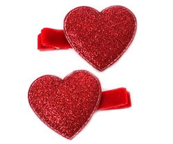 Red Sparkle Heart Hair Clippies